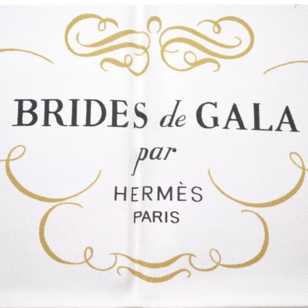 HERMES Carre 90 Scarf "BRIDES de GALA par" Silk Pink and White Authentic - Picture 6 of 12